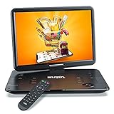 SUNPIN 17.9' Tragbarer DVD Player mit 15,6 Zoll HD Schwenkbaren Bildschirm, Stereo-Lautsprecher&Dual-Kopfhörer-Buchse, 6 Stunden aufladbare Batterie, Unterstützung Sync TV/USB/SD-Karte, Schwarz