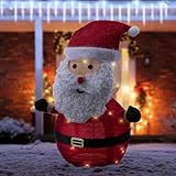 ECD Germany LED Weihnachtsmann mit Mütze, Bart & Handschuhe, 68cm hoch, Gartenfigur mit warmweißen 30 LEDs beleuchtet, Timer, batteriebetrieben, Innen/Außen, zusammenfaltbar, Dekofigur Weihnachtsdeko