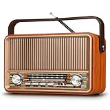 PRUNUS J-120 AM/FM/SW Retro Radio Klein, Kofferradio mit 1800mAh Akku, oder AC-Strom, Küchenradio Nostalgie Radio mit Bluetooth, Unterstützt USB/TF/AUX Funktion, Einfaches Radio für Senioren.