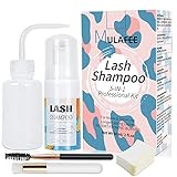 MULAFEE Wimpernshampoo für Wimpernverlängerung, Wimpernschaum Reiniger Lash Extension Shampoo Kit, 60 ML Wimpernshampoo mit Spülflasche und weicher Bürste, Sicher für Salongebrauch und Haushaltspflege