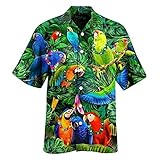 BUZHIDAO Herren Hawaii Hemd Männer Baumwolle Funky Hawaiihemd Herren Kurzarm Sommer Urlaub Tropical Strand Vintage Hemden Freizeithemd, Grün, XL