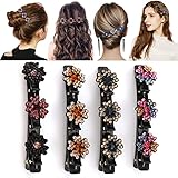 4PCS Kolibri Haarspange Glitzer,Kristallblume Damen Haarspangen mit 3 Clips,Vierblättriges Haarnadel Strass,Modische Doppelschicht Haarspangen,Entenschnabel Haarspange Doppelschicht