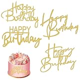 4 Stück Happy Birthday Tortendeko, 4 Stile Cake Topper Happy Birthday Acryl goldene doppelseitige Glitzerbuchstaben Geburtstagskuchendekorationen goldener Kuchenaufsatz Kuchenbuchstaben