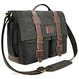 densata Canvas Messenger Bag für Herren, Vintage Satchel Bag 13-14 Zoll Laptoptasche Leder Aktentasche für Schule und Arbeit (Schwarz)