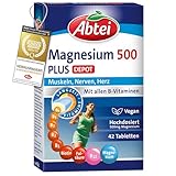 Abtei Magnesium 500 Plus Extra-Vital-Depot - hochdosiert - mit allen B-Vitaminen - für Muskeln, Nerven und Herz - vegan - 42 Tabletten