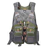 Gonex Angel Weste Herren verstellbare Arbeitsweste mit Mehreren Taschen für Angeln Fliegenfischen Outdoor Airsoft Jagd Angelausrüstung - Armee Grün Grau