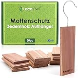 ecoKiwi Zedernholz Mottenschutz für Kleiderschrank - 20er Pack Mottenschutz zum Aufhängen - Natürlicher Zedernholz Mottenschutz für Kleiderschrank mit Schleifpapier - Kleidermotten Bekämpfen