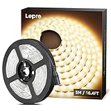 Lepro LED Strip Warmweiss, 5M LED Streifen 12V Selbstklebend, Band mit 300 Stück 2835 LEDs 2300 Lumen, 3000K Warmweiß Leiste, Weiß DIY Lichtband für Innen Heim Küche Deko, kein Netzteil