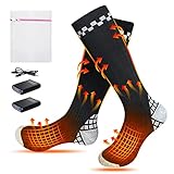 Beheizte Socken Herren Damen Beheizbare Socken mit 4000mAh Wiederaufladbare Batterie, Heizsocken Elektrische Warme Socken Fusswärmer für Camping Angeln Radfahren Skifahren