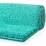 Badematte Hochflor Sky Soft | Weicher, Flauschiger Badezimmerteppich in Shaggy-Optik | Badvorleger rutschfest waschbar | schadstoffgeprüft | 16 Farben in 6 Größen (80x150 cm, Aqua)