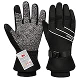 BIKINGMOREOK Winterhandschuhe,-30°F 3M Thinsulate Skihandschuhe Wasserdicht Warme Touchscreen Handschuhe,Winddicht Fahrradhandschuhe Herren Damen-Schwarz-L