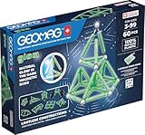 Geomag – Glow Recycled – 60 Stück – phosphoreszierende magnetische Konstruktionen – phosphoreszierende Magnetstreifen – 100% recycelter Kunststoff – kreatives Geschick – 3D-Konstruktion