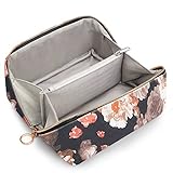 KALIDI Groß Kapazität Kosmetiktasche Damen Mäppchen Make Up Bag Schminktasche Federmäppchen Kosmetik Reise Täschchen Kosmetikbeutel mit fächern (Black Flower-2)