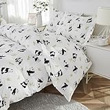 Brandream Bettwäsche-Set für Doppelbett, 100 % Musselin-Baumwolle, Panda, schwarz-weiß, 2-teilig, ultraweich, atmungsaktiv, gemustert, Cartoon-Motiv, für Jungen, Mädchen, Kleinkinder, Teenager