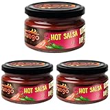 Fuego - Hot Salsa Dip | Mexikanische, fruchtig-scharfe Dip-Sauce | für Tortilla-Chips | Vegan, ohne Geschmacksverstärker | 200 ml (Packung mit 3)