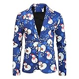 BIBOKAOKE Weihnachten Sakko Herren Anzug Jacke Slim Fit Button in Verschiedenen Druck Festlich Party Blazer Anzugjacke Revers Slim Fit Blazer Elk Print Jacket Freizeit Festlich Kostüm Coat