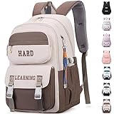 KESUDE Schulrucksack Mädchen Teenager, Groß Schul Rucksack Multi-Tasche Wasserdicht Schulranzen Rucksack Daypacks Backpack School bag Schultasche für Mädchen Damen, Kaffee