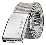 VINTAGE BASICS Unisex Stoffgürtel 130cm lang - 3,8cm breit - Herren und Damen Gürtel - Stufenlos verstellbarer Canvas Belt - Metallschnalle Grau