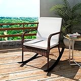 Makastle Gartenliege Sonnenliege PE Rattan Outdoor Schaukelstuhl Relaxliege Schwingsessel mit Sitzpolster und Rückenkissen, Relaxstuhl Gartenstuhl für Veranda, Garten, Balkon, Braun