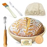 Gärkörbchen - Walfos Rundes Banneton Gärkorb-Set, 100% natürlichem Rattan, inklusive Bäckermesser, Pinsel,Brot Gabel und Leinenbezug, ideal für Heim- und professionelle Bäcker-23cm