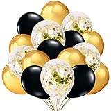 Silvester Deko 2025 – 50 Luftballons Gold Schwarz mit Gold Konfetti Ballons für Party Feier Dekoration für Neujahr, Geburtstag und Geburtstagsdeko