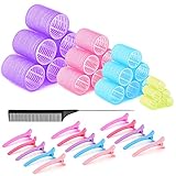 40 Stücke Lockenwickler Set, Lockenwickler Große Kleine Locken in 4 Größen, Hair Rollers Ohne Hitze mit 15 Entenschnabelclips für lange mittlere kleine Haar DIY Styling Mehrfarbig