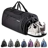 Fitgriff® Sporttasche & Reisetasche für Damen und Herren - mit Schuhfach & Nassfach - Tasche für Sport, Fitness & Reisen - Trainingstasche, Gym Bag (Full Black, 48 x 26 x 25 cm (Small))