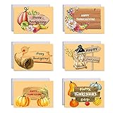 Set mit 6 Happy Thanksgiving Karten mit Umschlägen, Aufklebern, Kürbis-Grußkarte