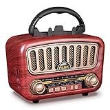 PRUNUS J-180 AM/FM/SW Retro Radio mit Bluetooth 5.0, Nostalgie Radio Klein mit 1800mAh Akku, Unterstützt USB/TF/AUX Funktion, mit großem 5-W-Lautsprecher, Kofferradio Küchenradio für Büro Zuhause.