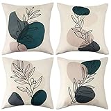 Wosendy Kissenbezüge Baumwolle Leinen 4er-Set Kissenbezüge 45 x 45 cm Blätter quadratische Kissenbezüge für Sofa Stuhl Schlafzimmer Hausgarten Kissenbezüge 18x18 Zoll