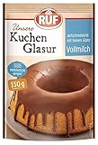 RUF Kuchen-Glasur Vollmilch-Schokolade, Fettglasur im 150 g Beutel, mikrowellengeeignet, zum Glasieren von Kuchen, Torten, Gebäck & Muffins, 1 x 150 g