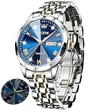 OLEVS Uhr Herren Luxus Diamant Edelstahl Wasserdicht Analog Datumsanzeige Business Original Blau Armbanduhr Herren