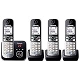 Panasonic KX-TG6824GB DECT Schnurlostelefon mit Anrufbeantworter (Telefon mit 4 Mobilteilen, strahlungsarm, Eco-Modus, GAP Telefon, Festnetz) schwarz