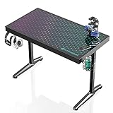 EUREKA ERGONOMIC Gaming Tisch mit RGB 110cm Gaming Schreibtisch Glass Gamer Computertisch mit Music Reactive RGB LED-Beleuchtung via App-Steuerung, Schwarz