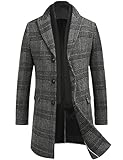 COOFANDY Wintermantel Herren Mantel Winterjacke Trenchcoat Windjacke Reversjacke Herrenmantel mit Abnehmbaren Karierten Schals Männer Warmer Kurzmantel Kariert-Schwarz L