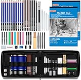 Zeichenset, Shuttle Art 52-teiliges professionelles Zeichenstifte Set, gehören Handtasche mit Reißverschluss, Malset mit Graphitstift, Kohlestift, Skizzenbuch, für Erwachsene und Kinder geeignet