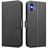 UITUIM Handyhülle für iPhone X/iPhone XS, Klapphülle Leder Hülle Klappbar Flip Case Cover mit Magnet Kartenfach Geldbörse Ständer Tasche Etui Schutzhülle Handytasche für iPhone X/iPhone XS,Schwarz