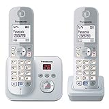 Panasonic KX-TG6822GS DECT Schnurlostelefon mit Anrufbeantworter (strahlungsarm, Eco-Modus, GAP Telefon, Festnetz, Anrufsperre, DUO) perl-silber