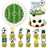 Essbare Tortendeko für Kinder, Tortendeko Fussball Essbar, Fußball Essbarer Tortenaufleger, Fußball-Cupcake topper als Geburtstagsdeko,Essbare Tortenaufleger,Esspapier Tortendeko