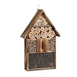 Relaxdays Insektenhotel 50 cm groß, Zum Aufhängen, Bienenhotel und Schmetterlingshaus, Geflämmtes Holz, natur