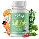 Vitabay Beta Carotin Depot Bräunungskapseln - 180 VEGANE SOFTGELS mit 25000 I.E - Vorstufe von Vitamin A hochdosiert Kapseln Bräune Karottensaft Karotin