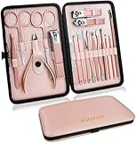 ZIZZON Maniküre-Set 18 in 1 Professionelles Pediküre-Set Nagelschere Grooming Kit mit Leder Kulturbeutel in Pink