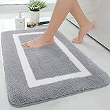 Homaxy Badezimmerteppich Badematte rutschfest Waschbar Badteppich Weiche Mikrofaser Hochflor Badvorleger – 40 x 60 cm, Grau