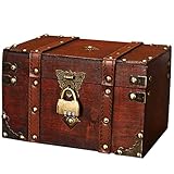 CSPone Buchsafe Mit Zahlenschloss Mini-Buchsafe Mit Zahlenschloss Aufbewahrungsbox Dekorative Schatzkiste Aus Leder Truhe Aus Holz 22x15x14 (L)