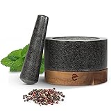 ECENCE Mörser mit Stößel Set aus Granit & Holz Ø11cm Küchenmörser Gewürzmörser massiv für perfektes Mahl-Ergebnis Großer Steinmörser Mortar and Pestle Granit & Akazienholz