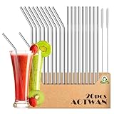 AOTWAN Strohhalme Edelstahl 304 Trinkhalme Edelstahl 20 Stück Enthalten 9 Gerade +9 Gebogen +2 Reinigungsbürsten Metall Strohhalm Wiederverwendbar Edelstahl Strohhalm für Cocktails,Smoothie und Säfte