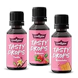 GymQueen Tasty Drops, 3x30ml, Erdbeer, Vanille, Butterkeks, Flavour Drops ohne Kalorien