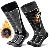 Stoeury 2 Paar Merinowolle Skisocken Herren Damen, Gepolsterte Skisocken, Bequeme Snowboard Socken, Warme Skistrümpfe, Thermosocken Wintersocken für Skifahren, Snowboarden, Schwarz und Grau, L