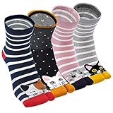 ZFSOCK Tabi Socken Damen Flip-Flop: Zehensocken Baumwolle Geta Socken Kurze Zwei-Zehen-Socken Japanische Stil Bunt Lustig Muster 4 paare-Kätzchen, Größe 35-41