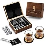 Whisky Geschenkset für Männer Whisky Steine Set Eiswürfel Wiederverwendbar 8 Granit Whiskey Stones 2 Whiskygläser Valentinstag Weihnachtsgeschenke für Männer Familie und Freunde